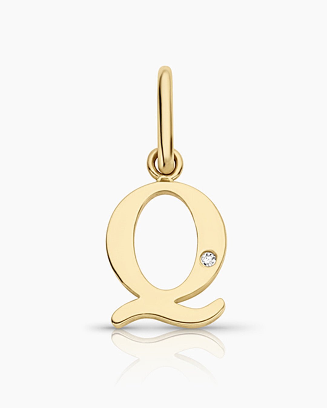 Diamond Vintage Alphabet Charm || option::14k Solid Gold, Q