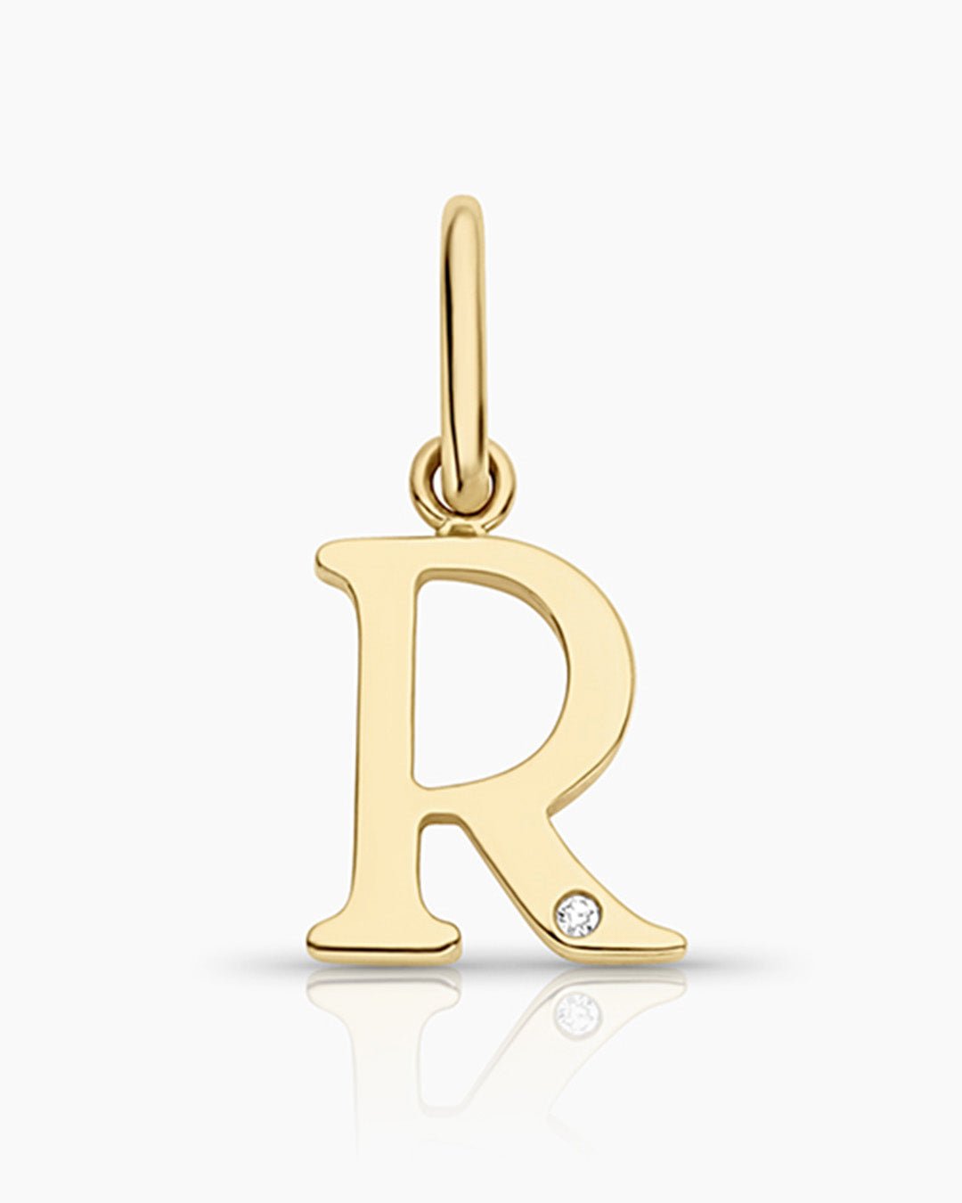 Diamond Vintage Alphabet Charm || option::14k Solid Gold, R