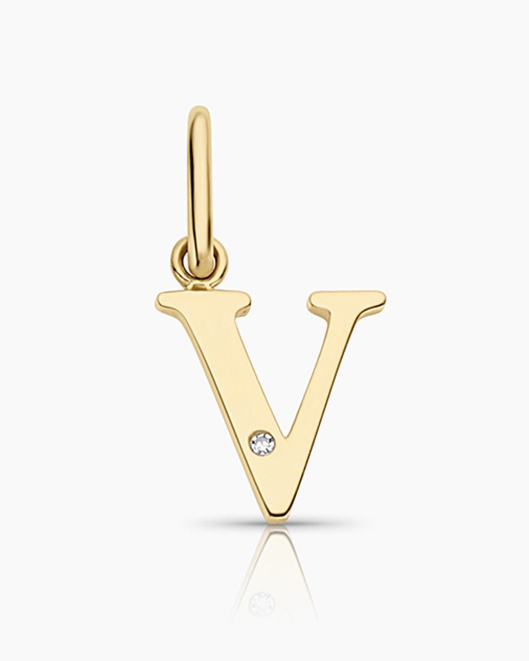 Diamond Vintage Alphabet Charm || option::14k Solid Gold, V
