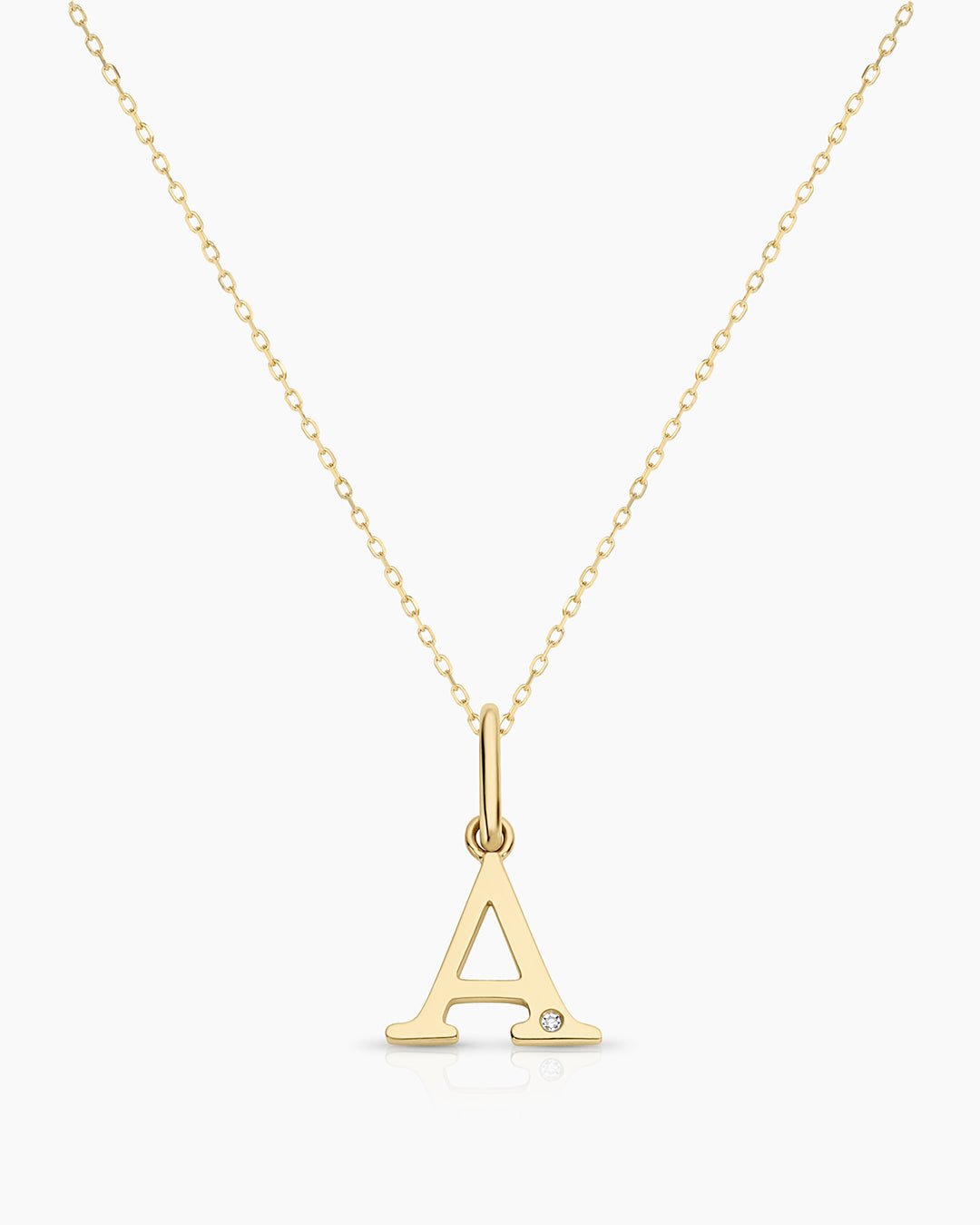 Diamond Vintage Alphabet Necklace || option::14k Solid Gold, A