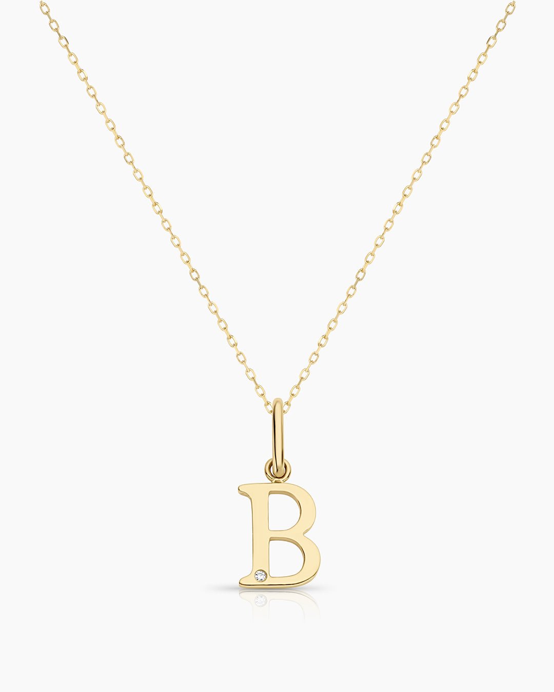 Diamond Vintage Alphabet Necklace || option::14k Solid Gold, B