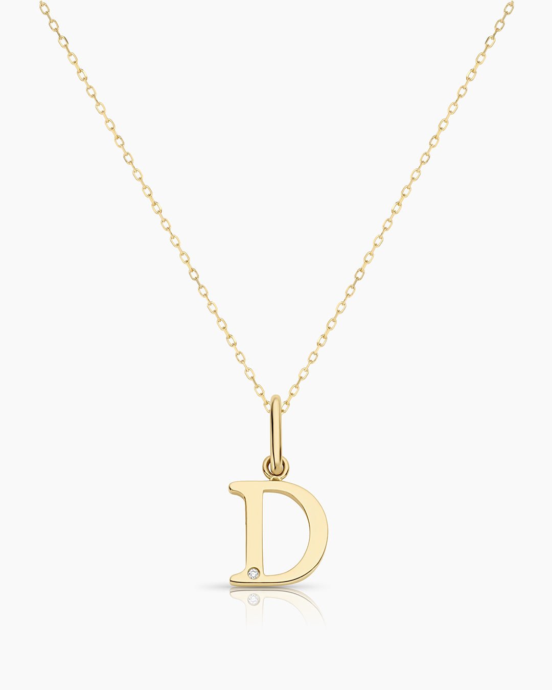 Diamond Vintage Alphabet Necklace || option::14k Solid Gold, D
