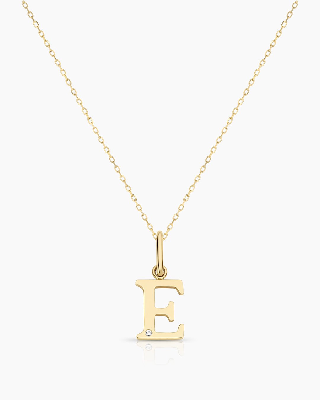 Diamond Vintage Alphabet Necklace || option::14k Solid Gold, E