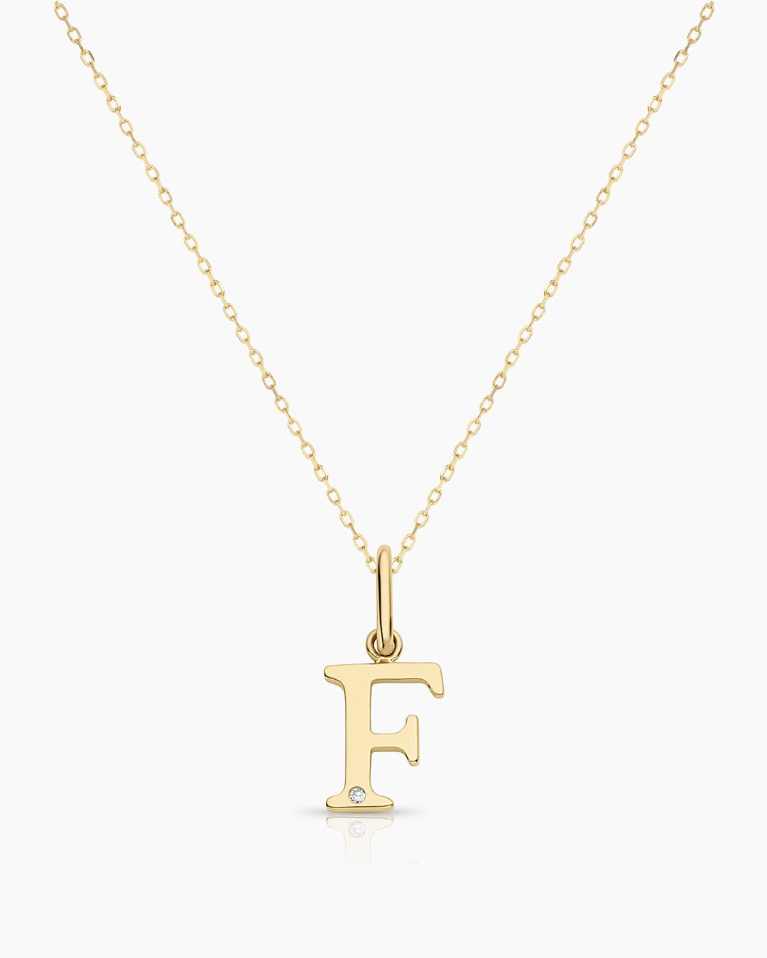 Diamond Vintage Alphabet Necklace || option::14k Solid Gold, F