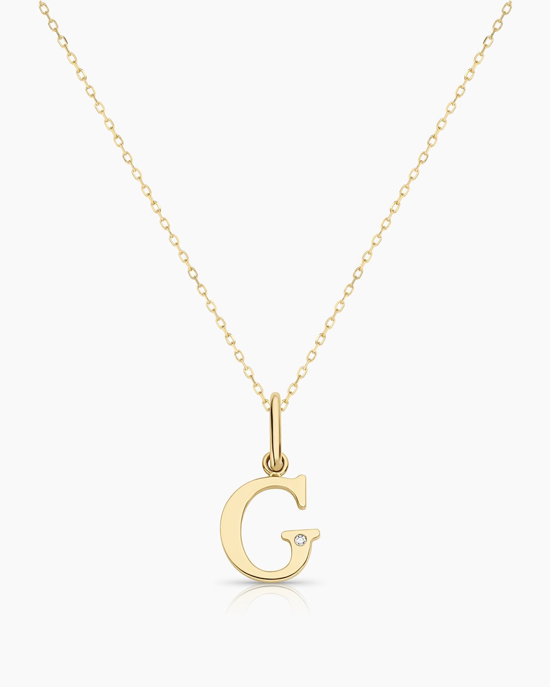 Diamond Vintage Alphabet Necklace || option::14k Solid Gold, G