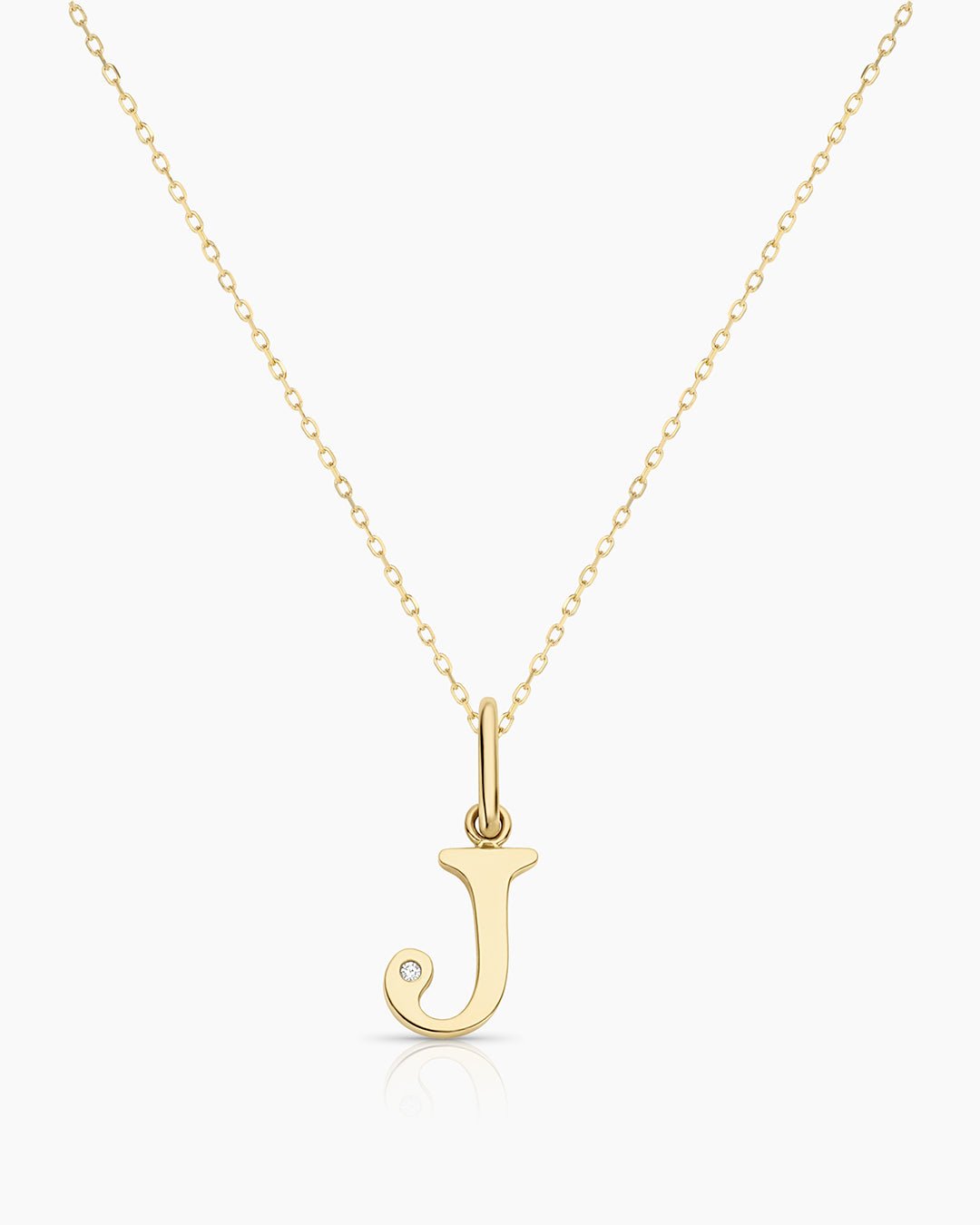 Diamond Vintage Alphabet Necklace || option::14k Solid Gold, J