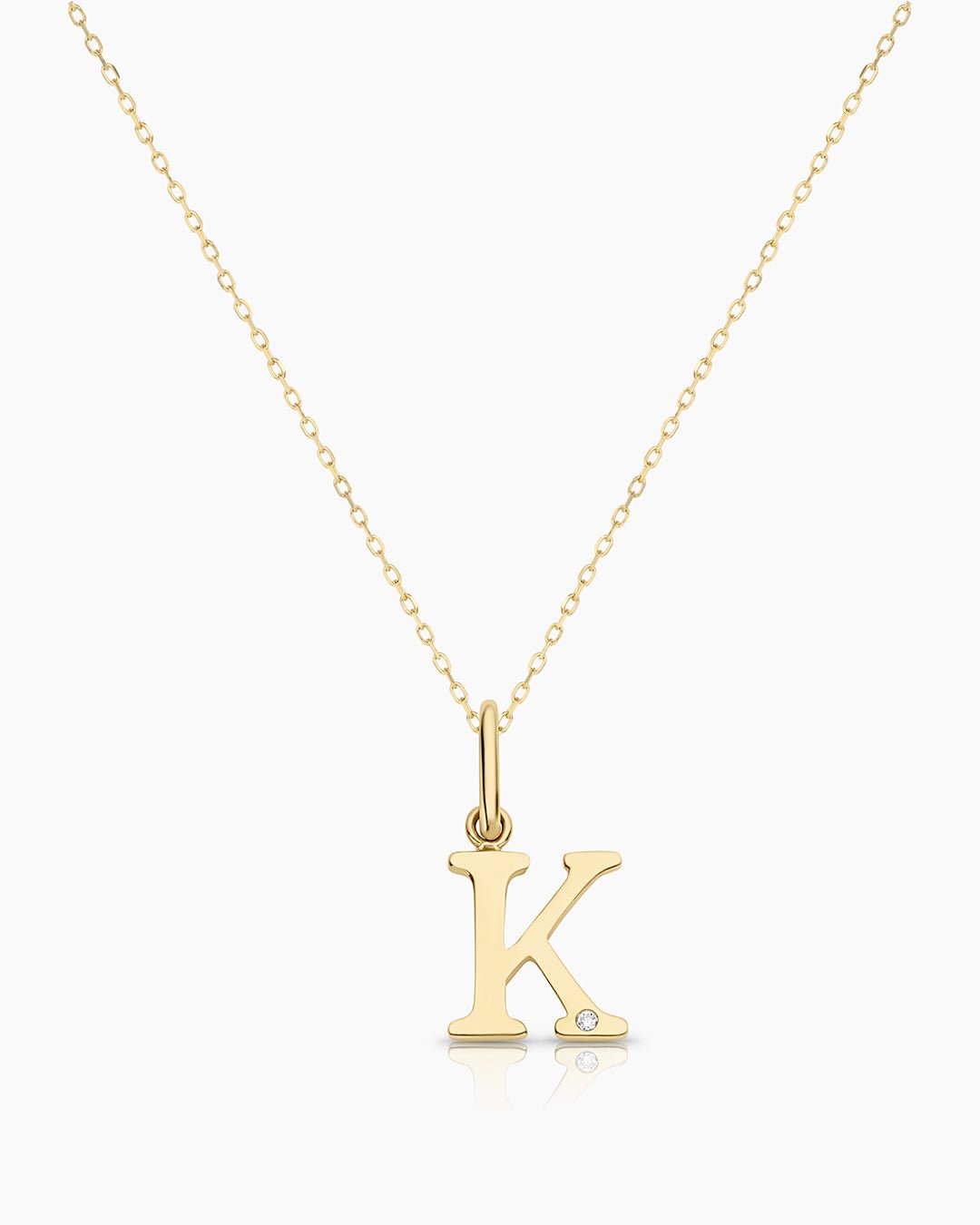 Diamond Vintage Alphabet Necklace || option::14k Solid Gold, K