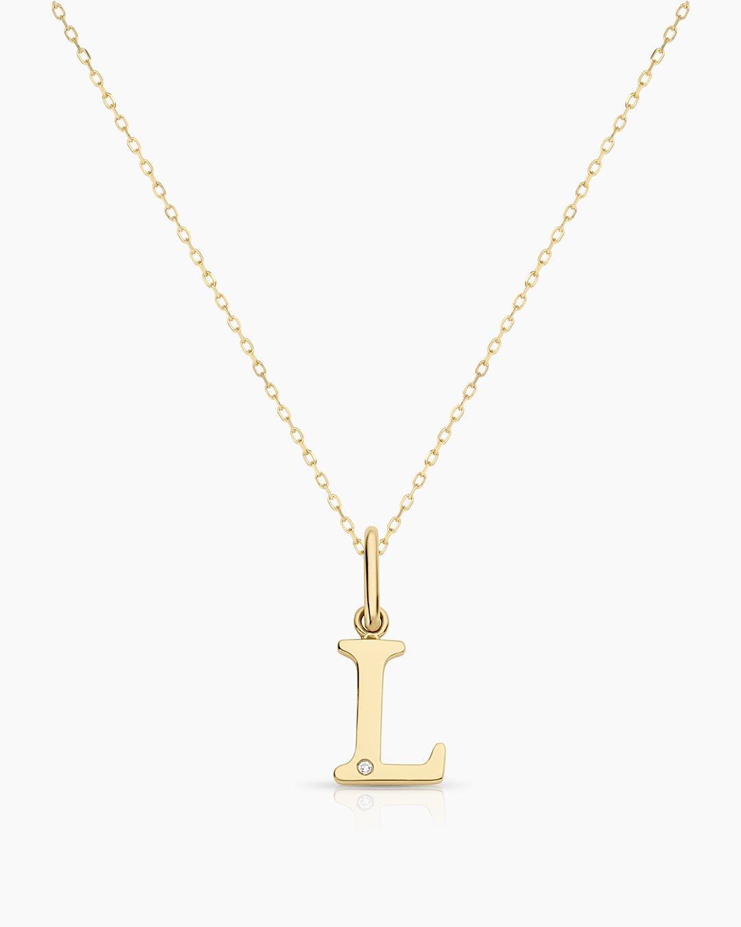 Diamond Vintage Alphabet Necklace || option::14k Solid Gold, L