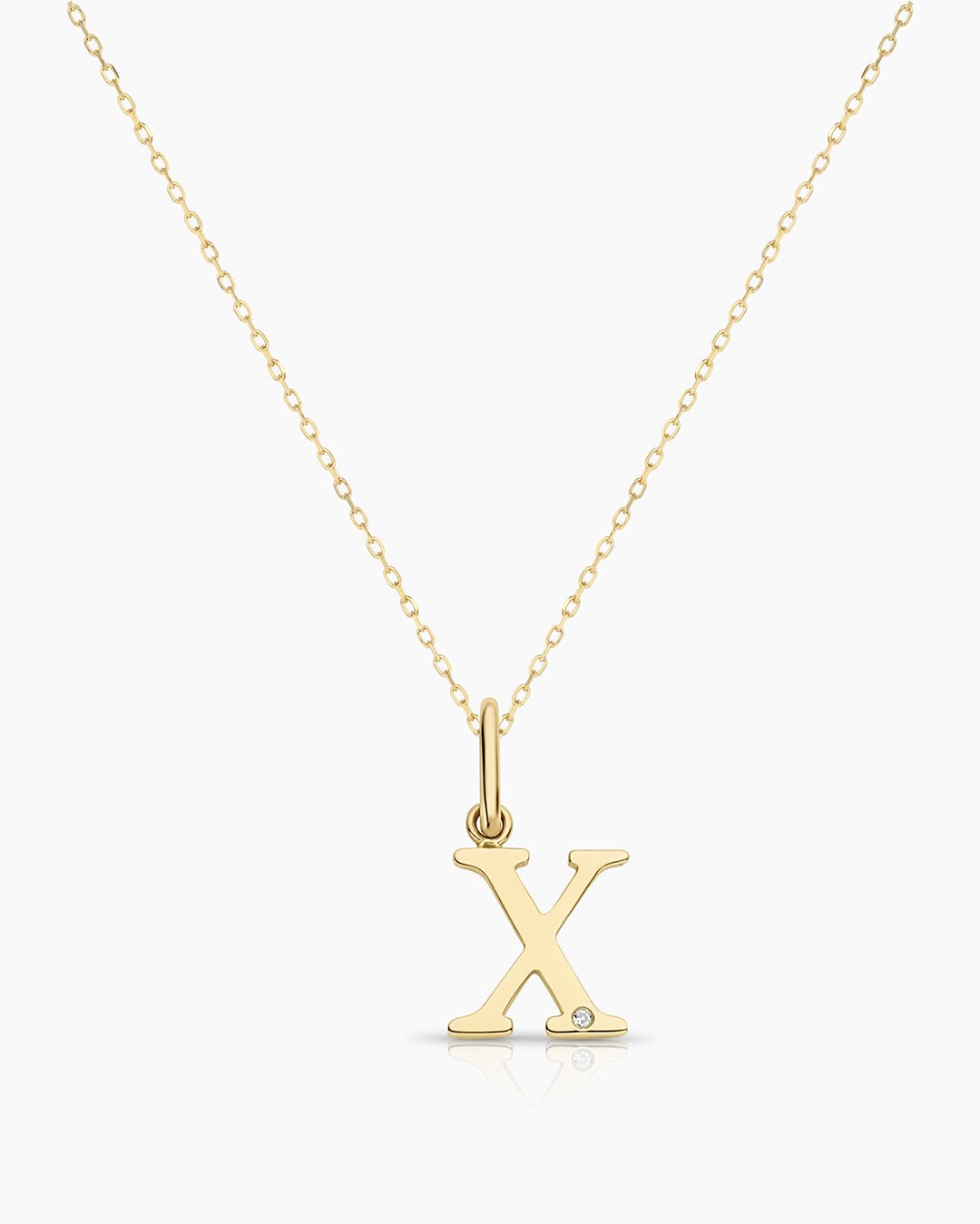 Diamond Vintage Alphabet Necklace || option::14k Solid Gold, X