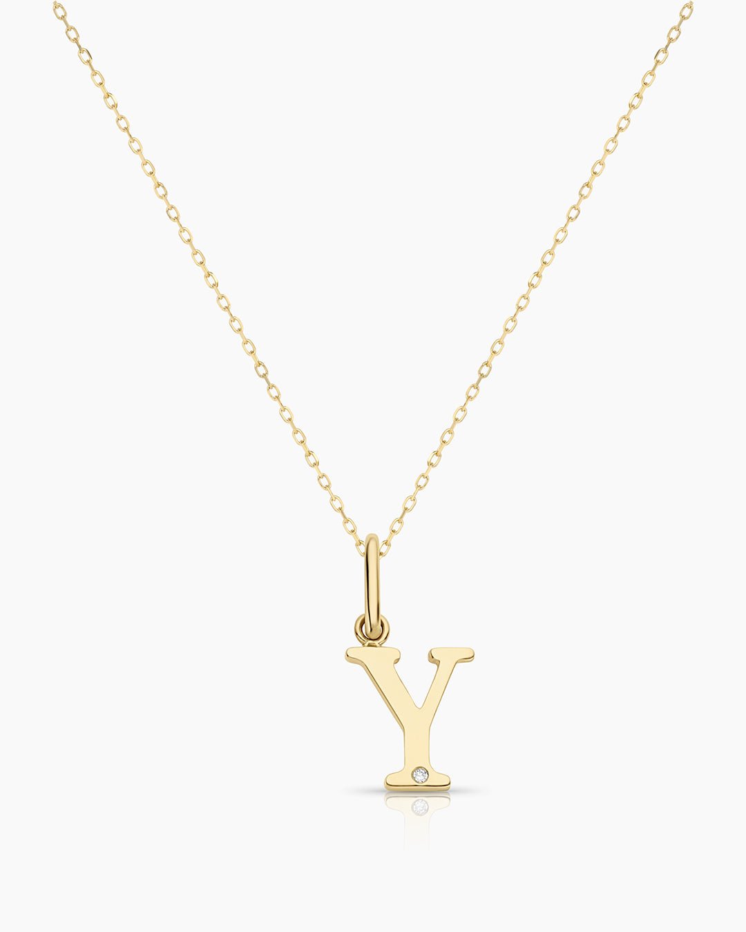 Diamond Vintage Alphabet Necklace || option::14k Solid Gold, Y