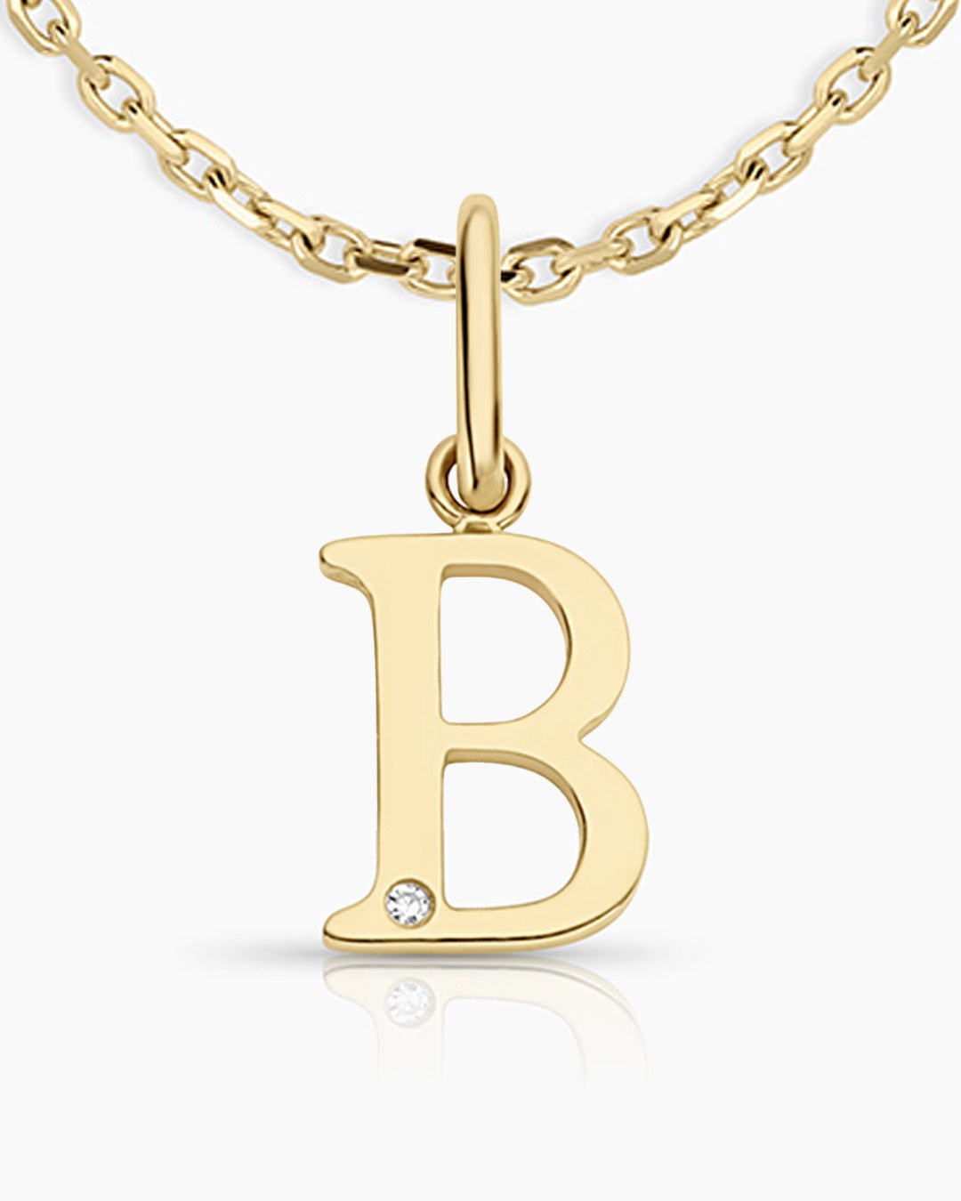 Diamond Vintage Alphabet Necklace || option::14k Solid Gold, B