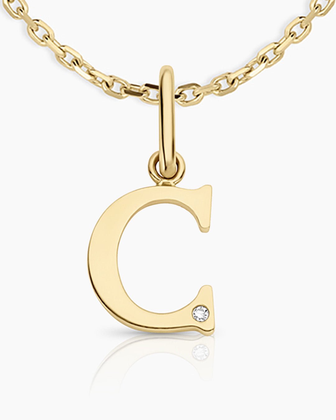 Diamond Vintage Alphabet Necklace || option::14k Solid Gold, C