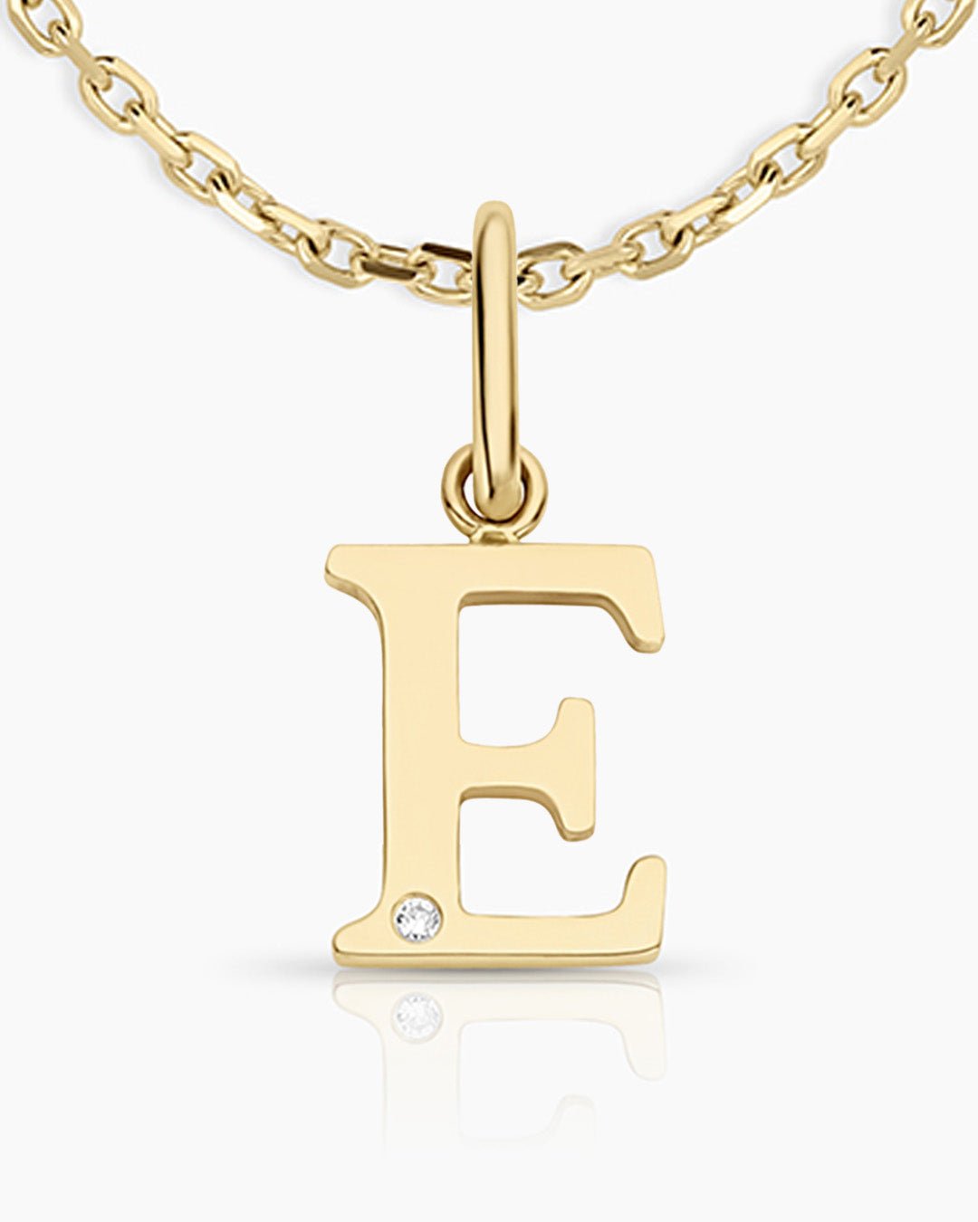 Diamond Vintage Alphabet Necklace || option::14k Solid Gold, E