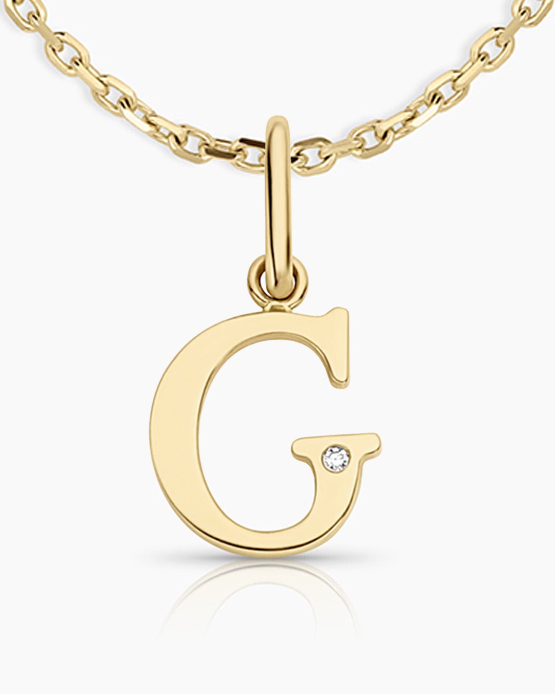 Diamond Vintage Alphabet Necklace || option::14k Solid Gold, G