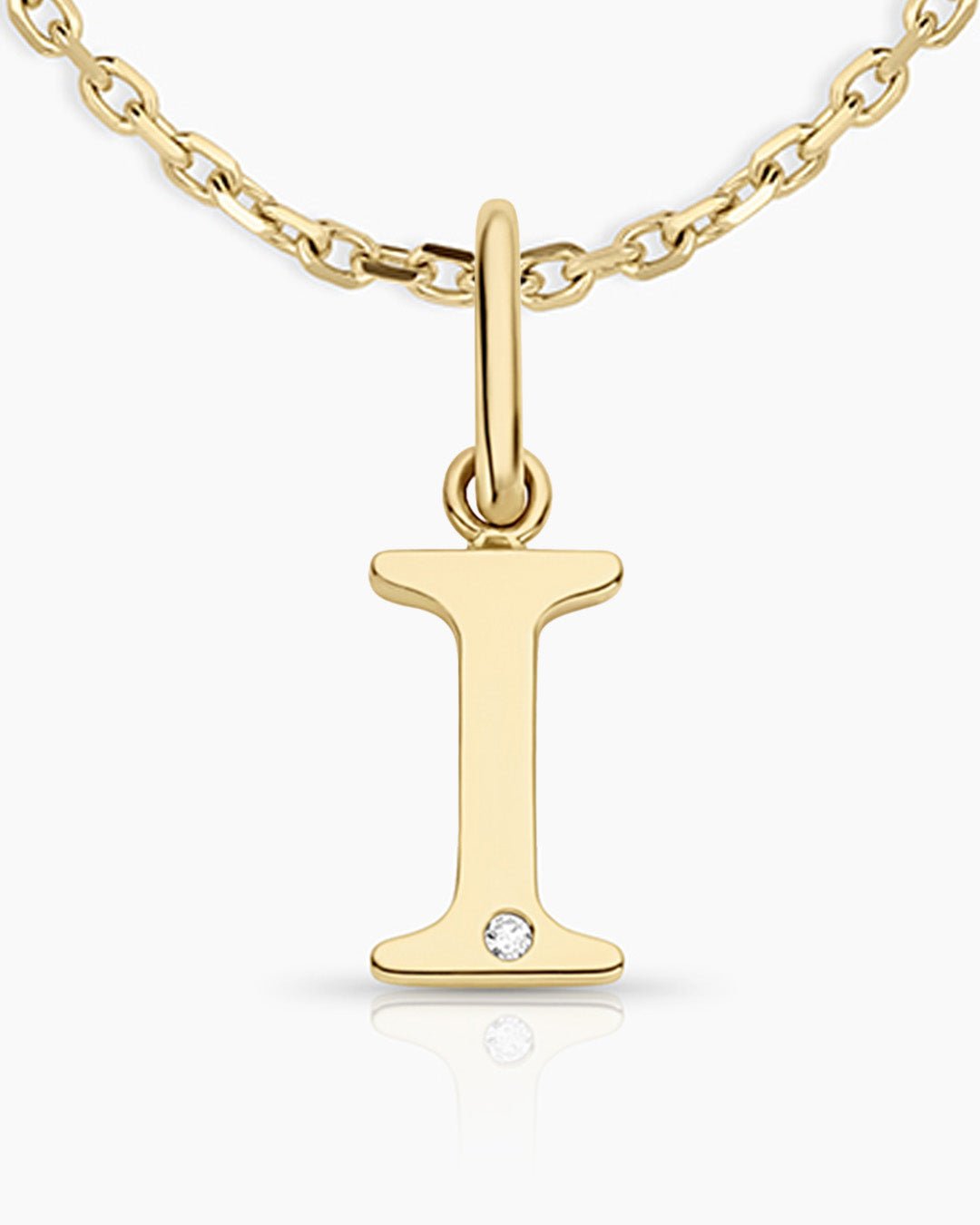 Diamond Vintage Alphabet Necklace || option::14k Solid Gold, I