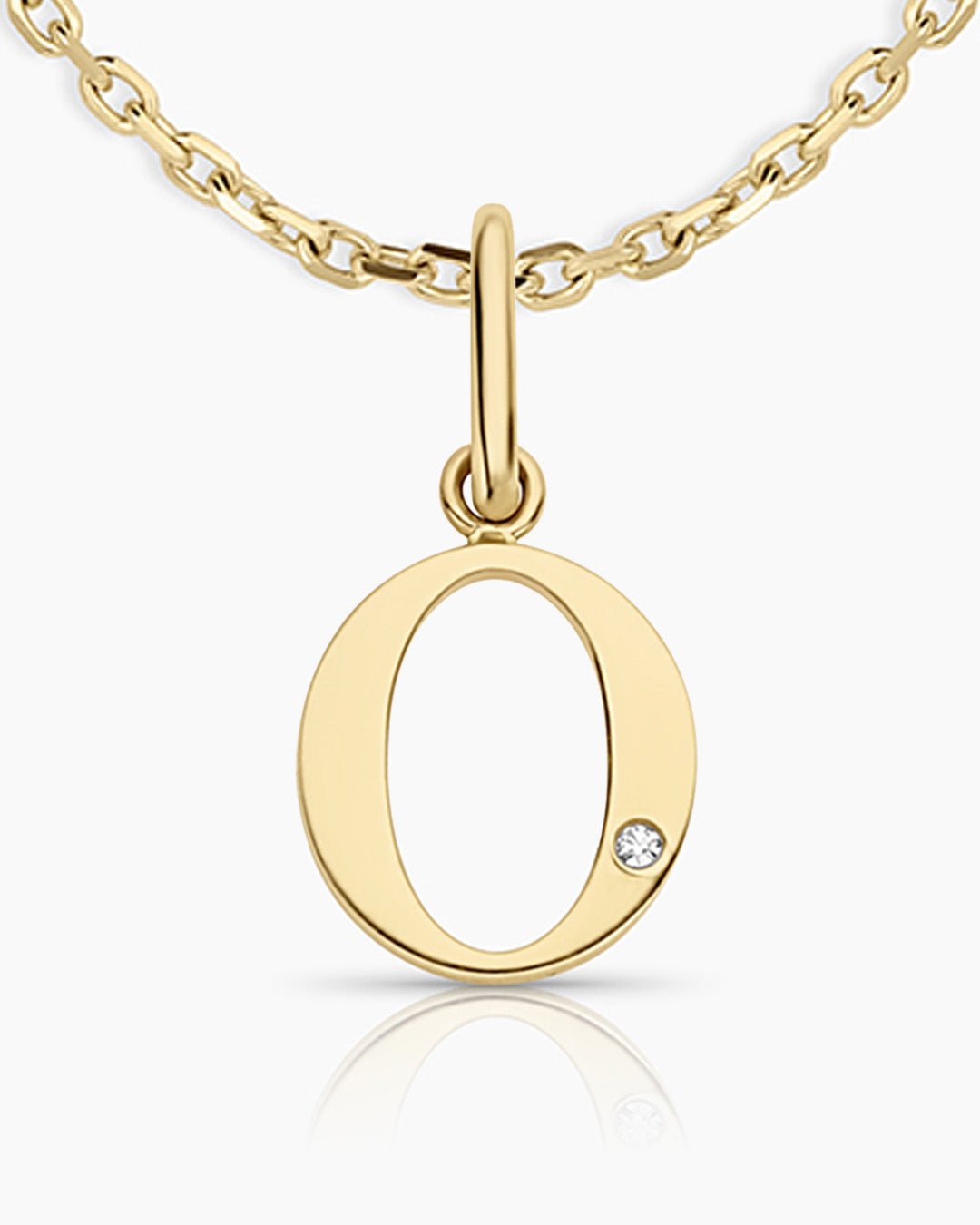 Diamond Vintage Alphabet Necklace || option::14k Solid Gold, O