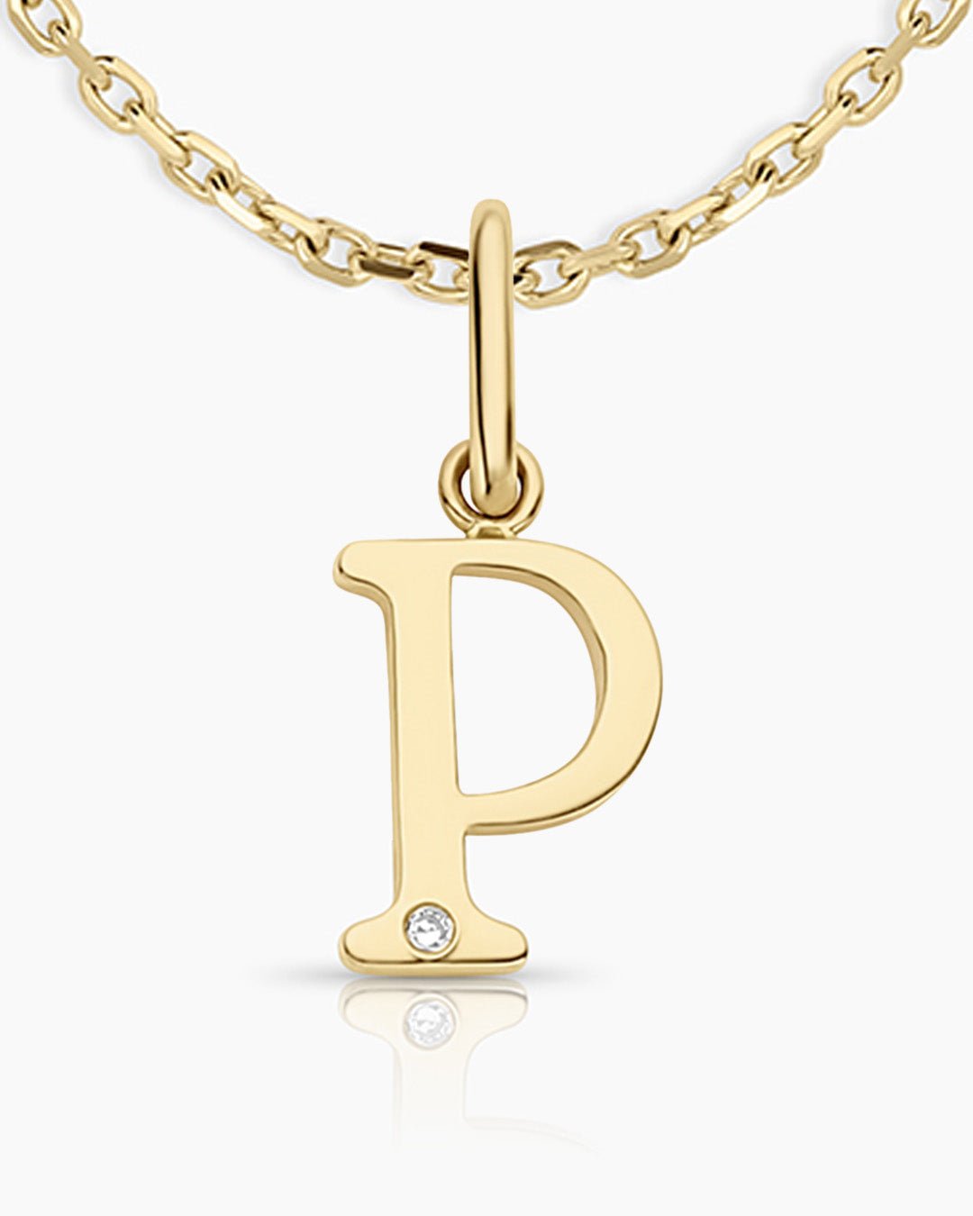 Diamond Vintage Alphabet Necklace || option::14k Solid Gold, P