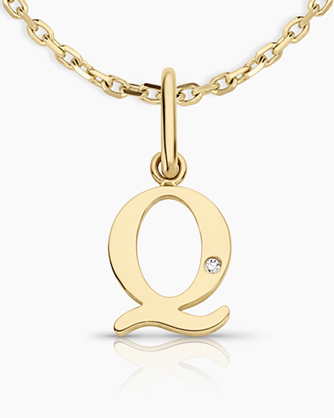 Diamond Vintage Alphabet Necklace || option::14k Solid Gold, Q