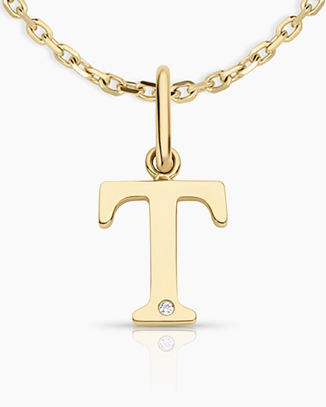 Diamond Vintage Alphabet Necklace || option::14k Solid Gold, T