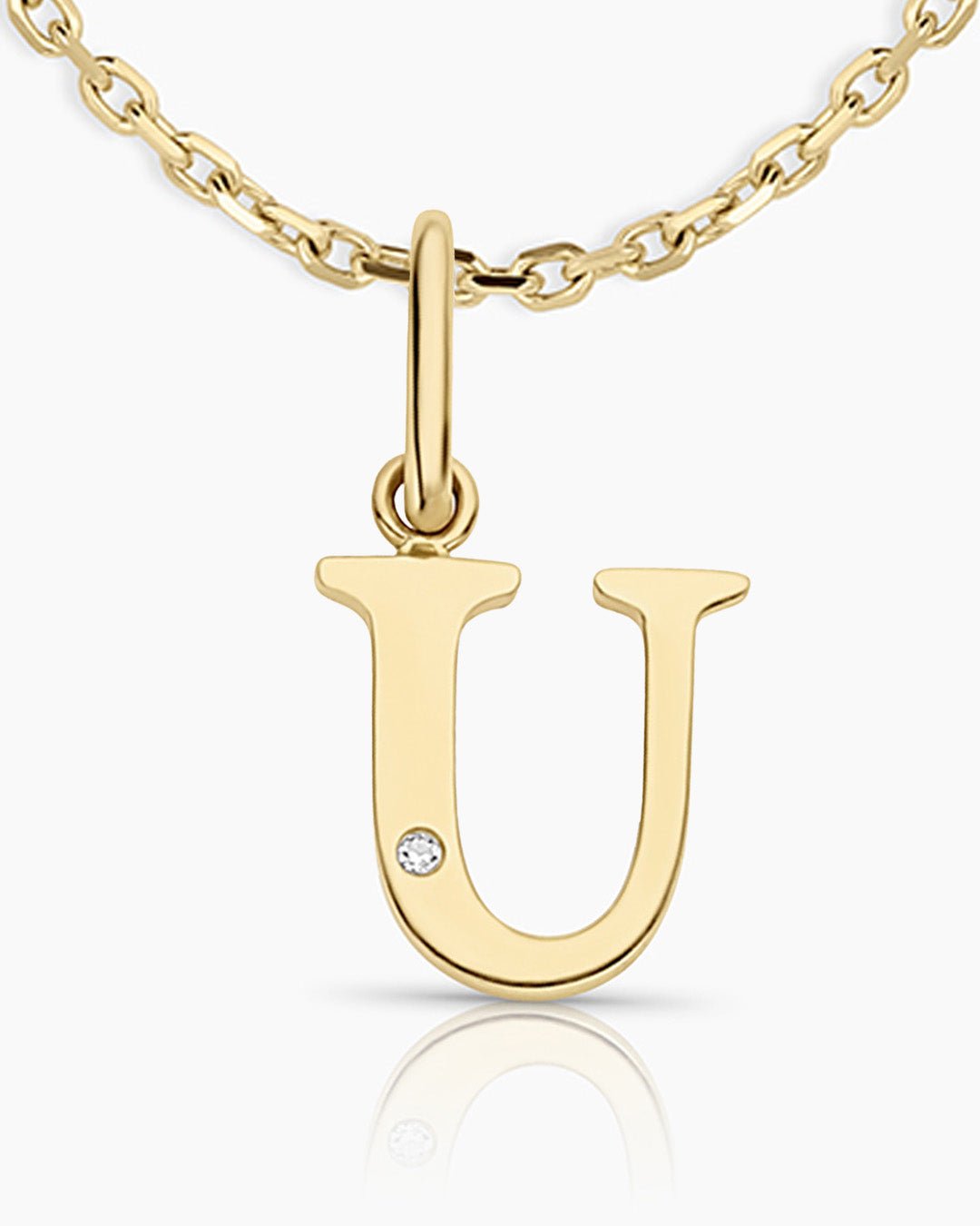 Diamond Vintage Alphabet Necklace || option::14k Solid Gold, U