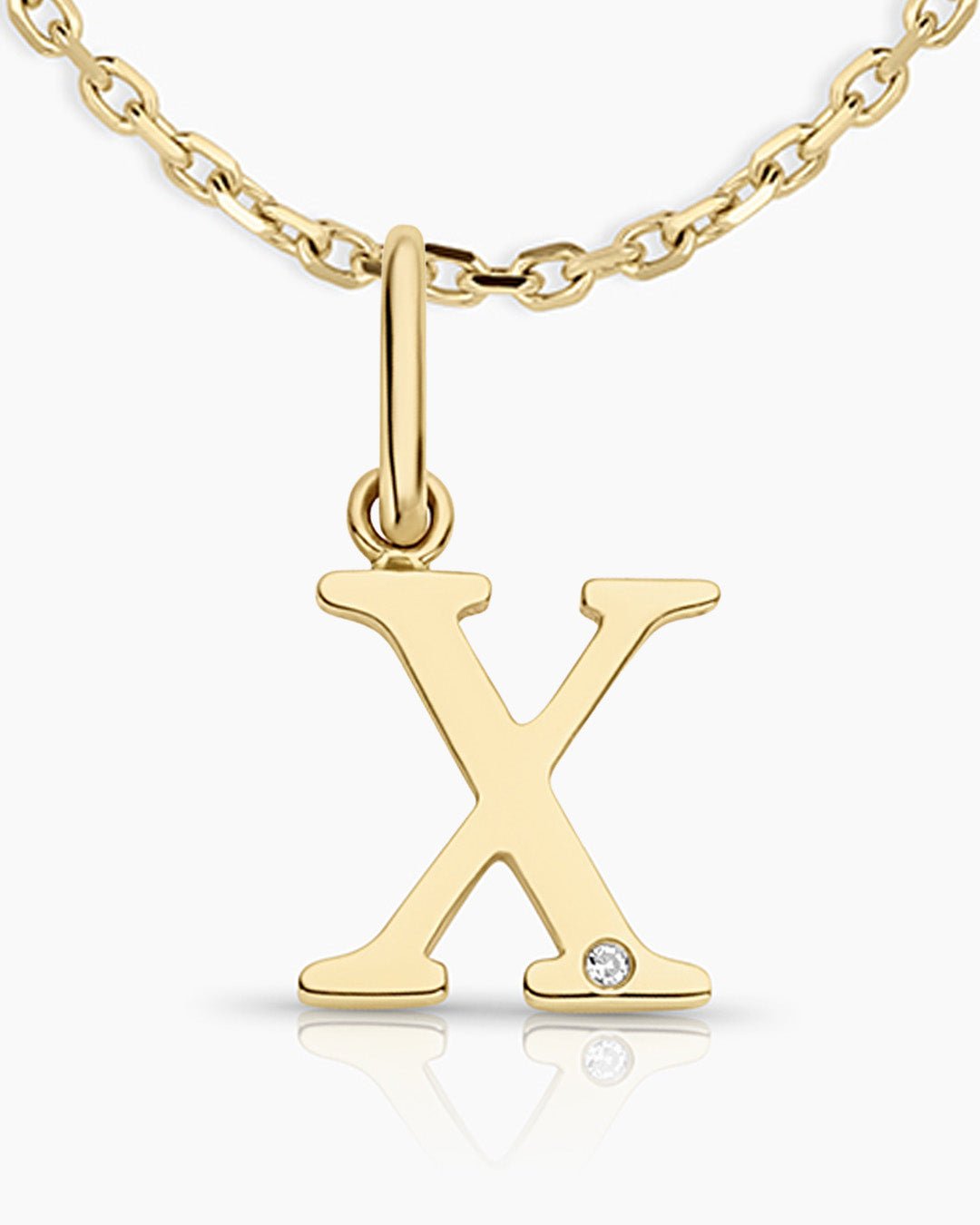 Diamond Vintage Alphabet Necklace || option::14k Solid Gold, X