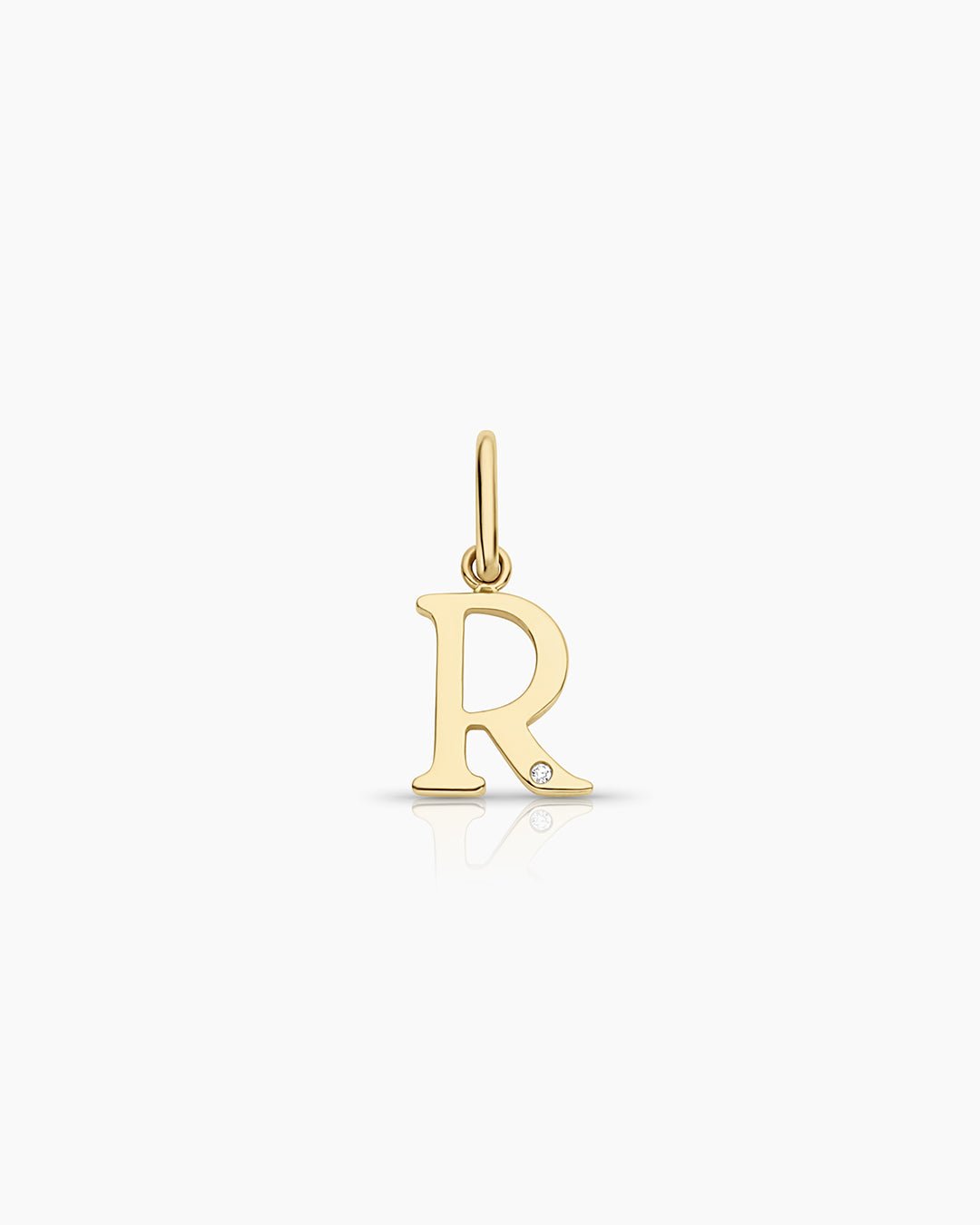 Diamond Vintage Alphabet Charm || option::14k Solid Gold, R