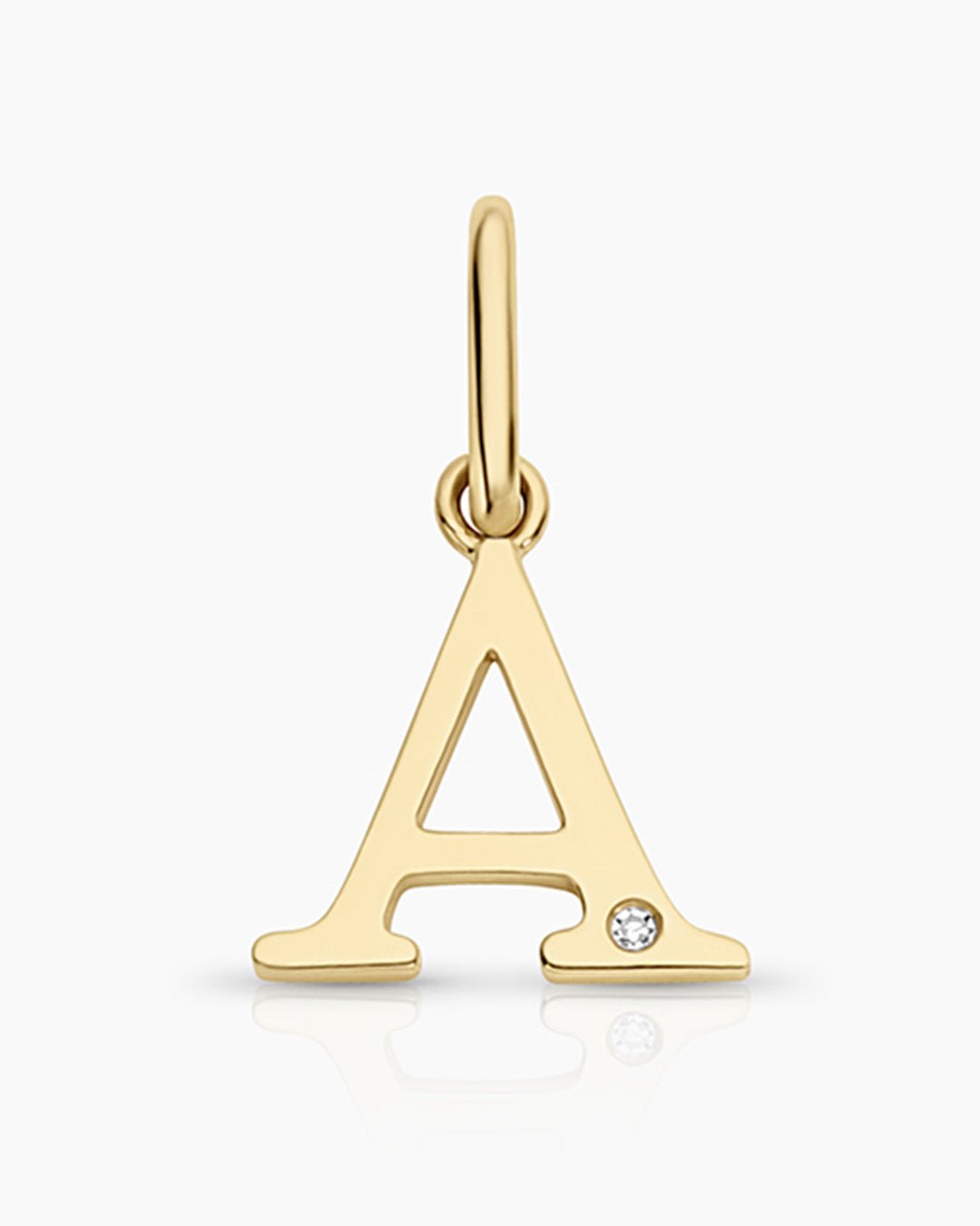 Diamond Vintage Alphabet Charm || option::14k Solid Gold, A