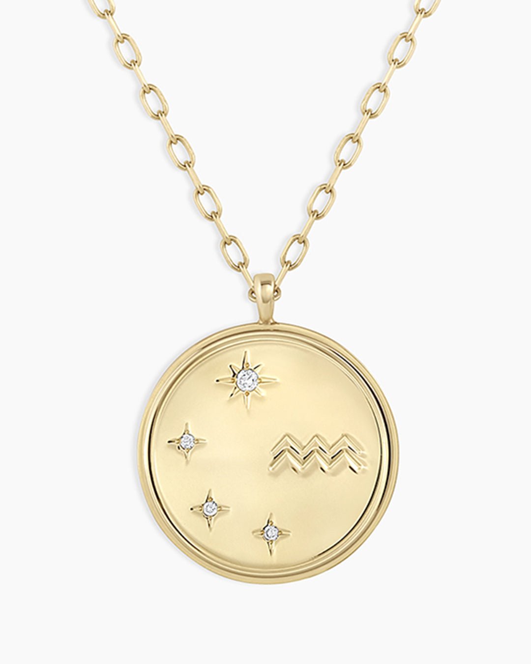 Diamond Zodiac Virgo Necklace || option::14k Solid Gold, Aquarius
