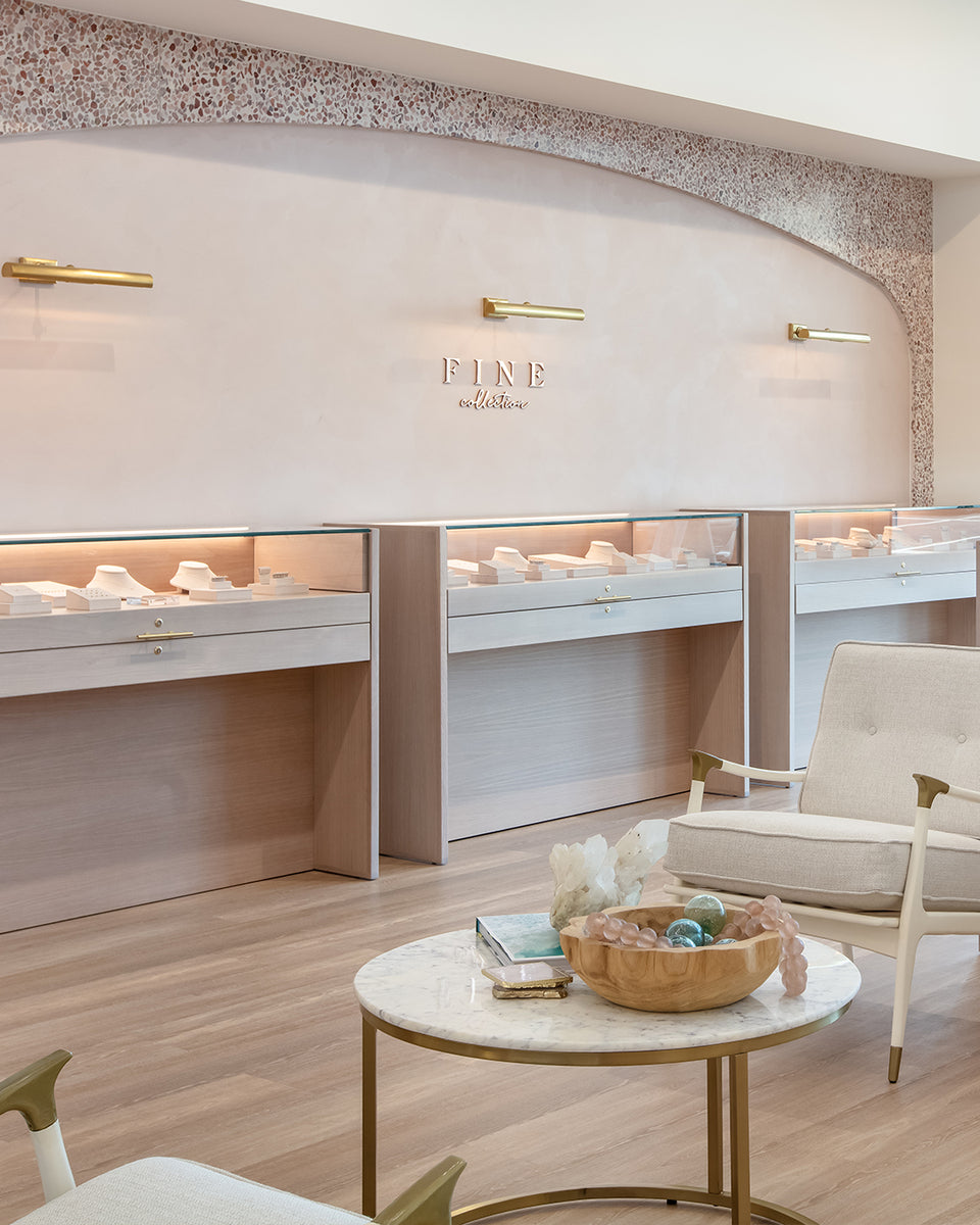 Fine jewelry wall and cases in store