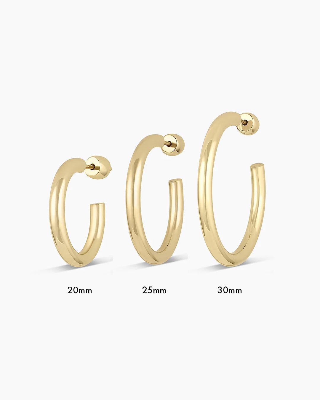 All sizes of 14k gold carter hoops