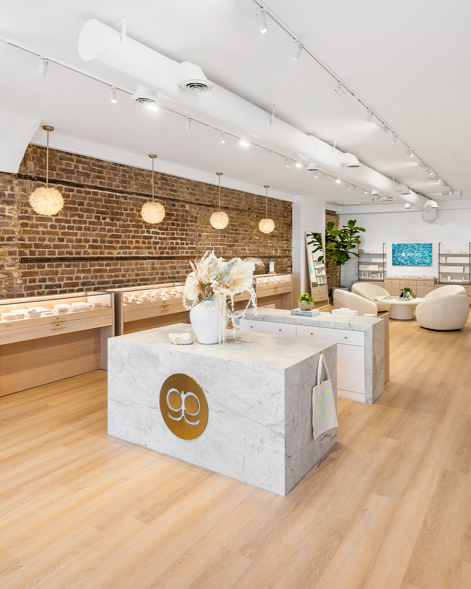 charleston gorjana store interior with exposed brick
