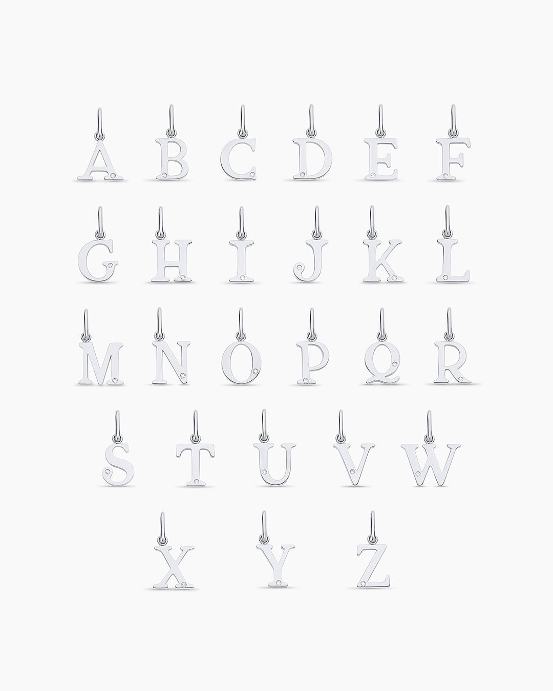 14k solid white gold alphabet charms || option::14k Solid White Gold