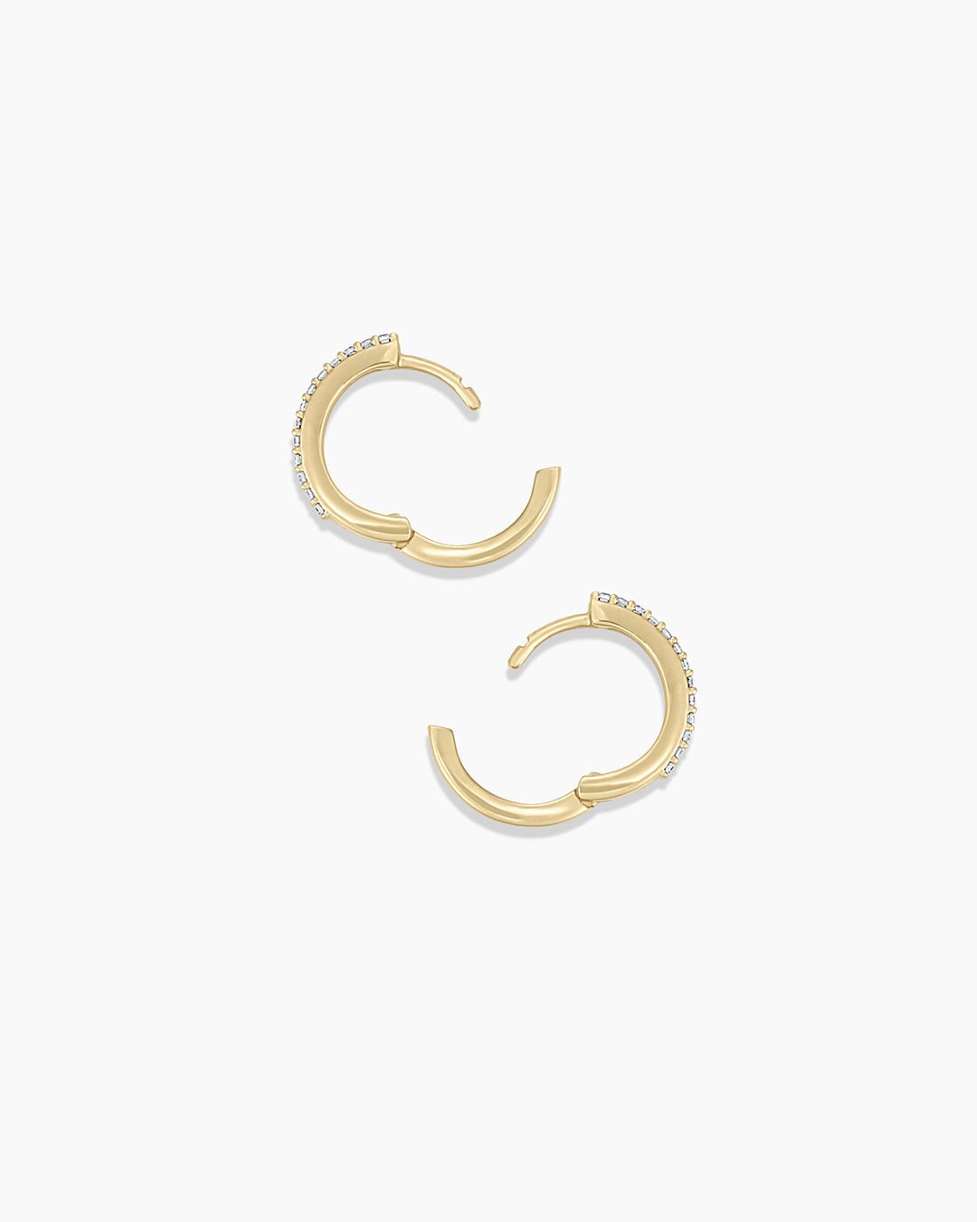 Diamond Double Down Huggies || option::14k Solid Gold, 11mm, Pair