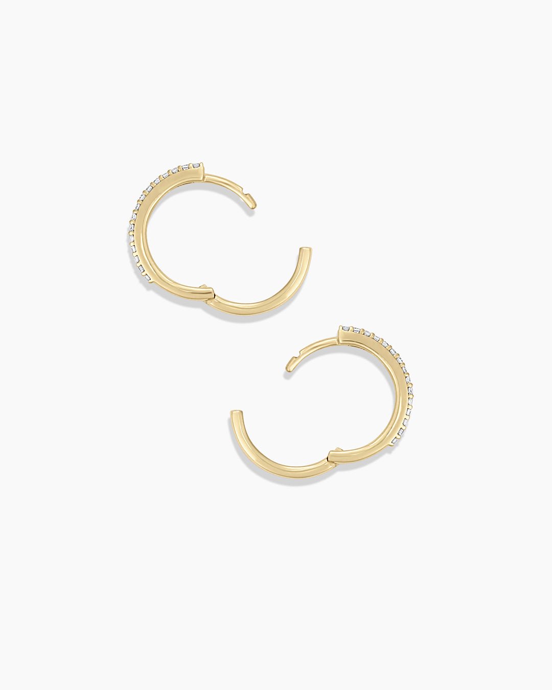 Diamond Double Down Huggies || option::14k Solid Gold, 13mm, Pair