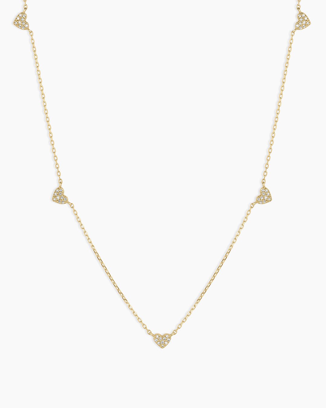 Diamond Pavé 5 Heart Necklace || option::14k Solid Gold
