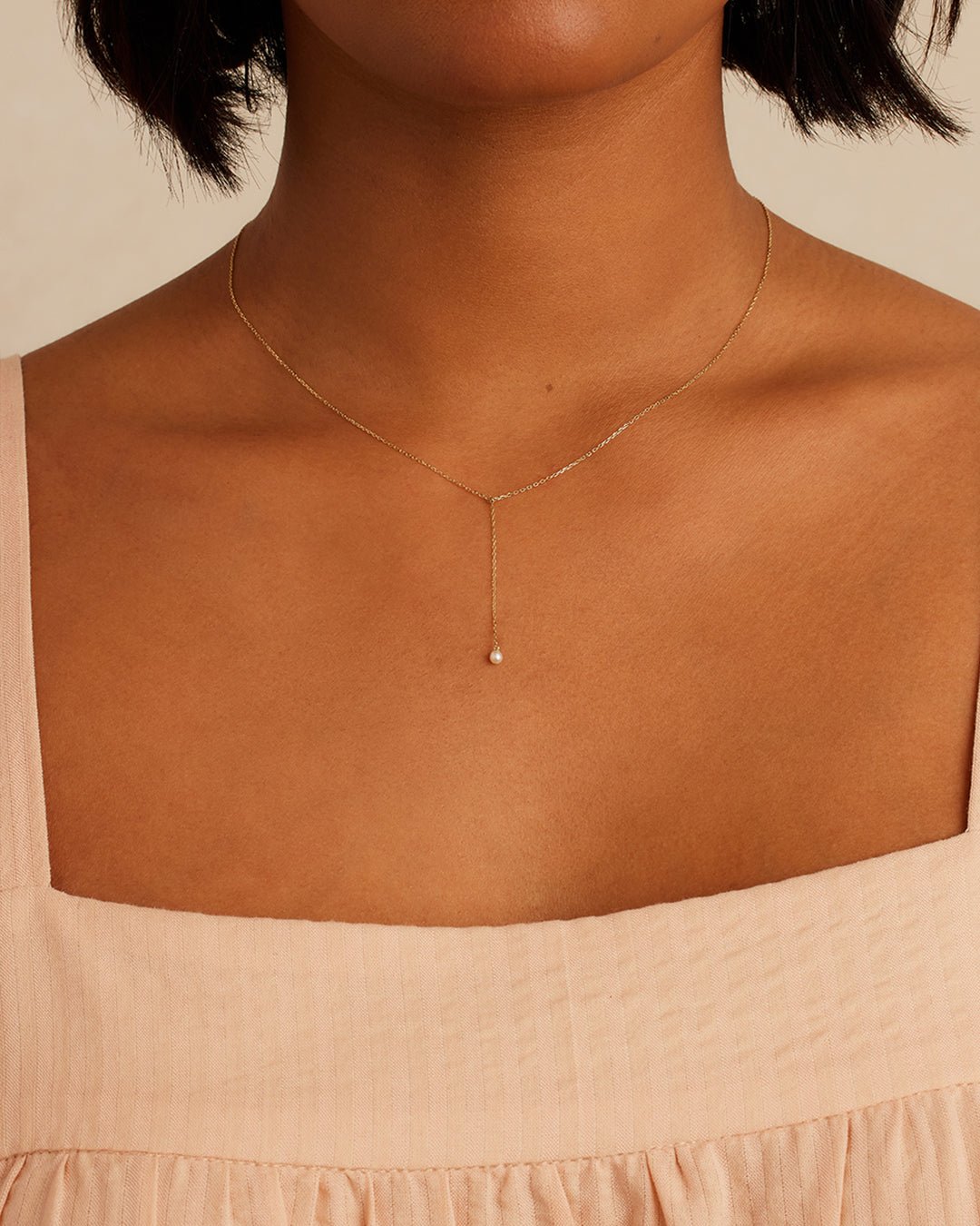 Pearl Lariat Necklace || option::14k Solid Gold