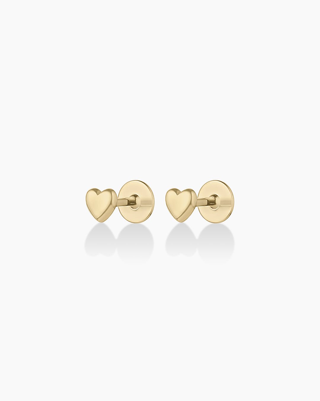 14k Gold Heart Flat Back Stud || option::14k Solid Gold, Pair