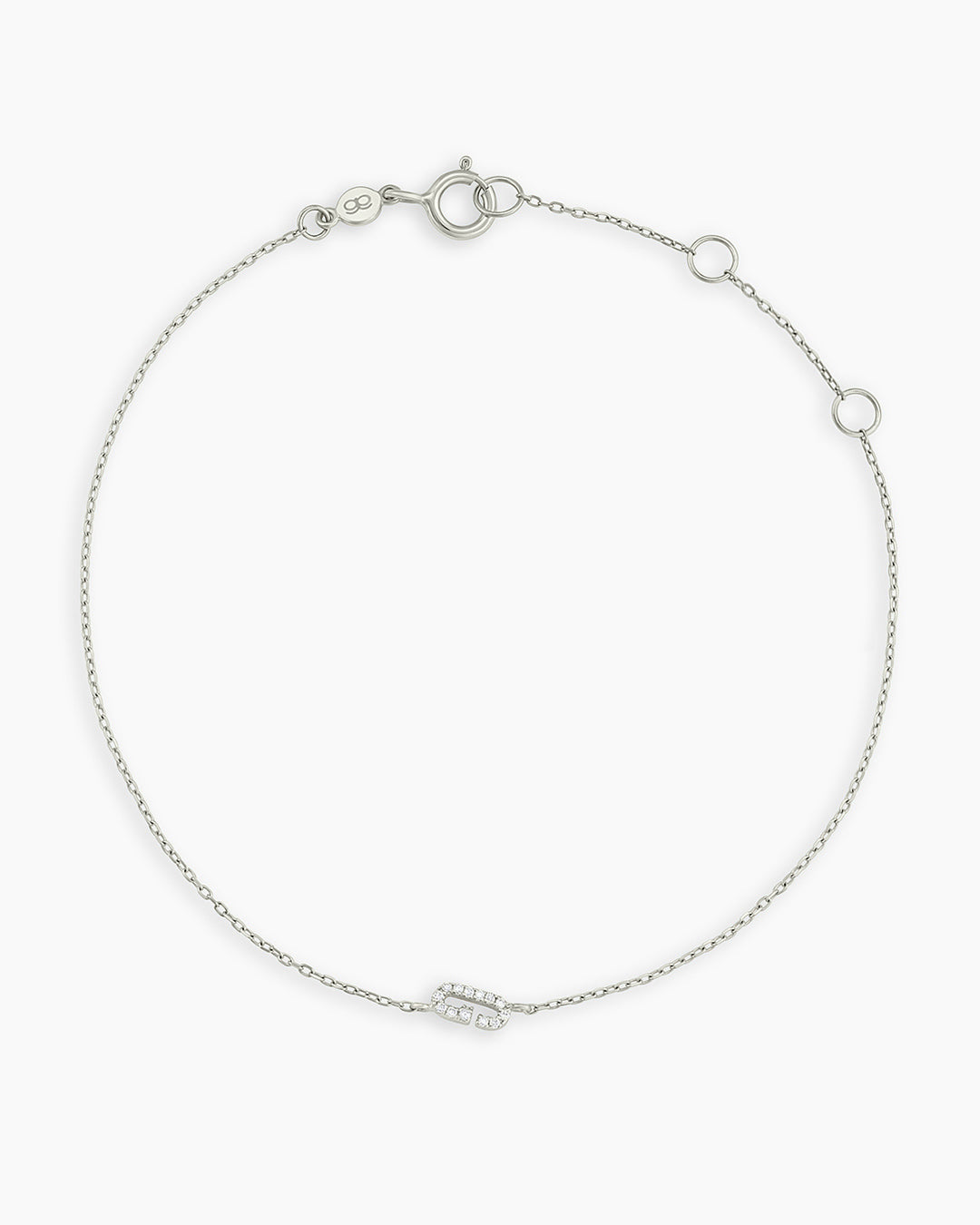 Diamond Pavé Alphabet Bracelet #G || option::14k Solid White Gold, G