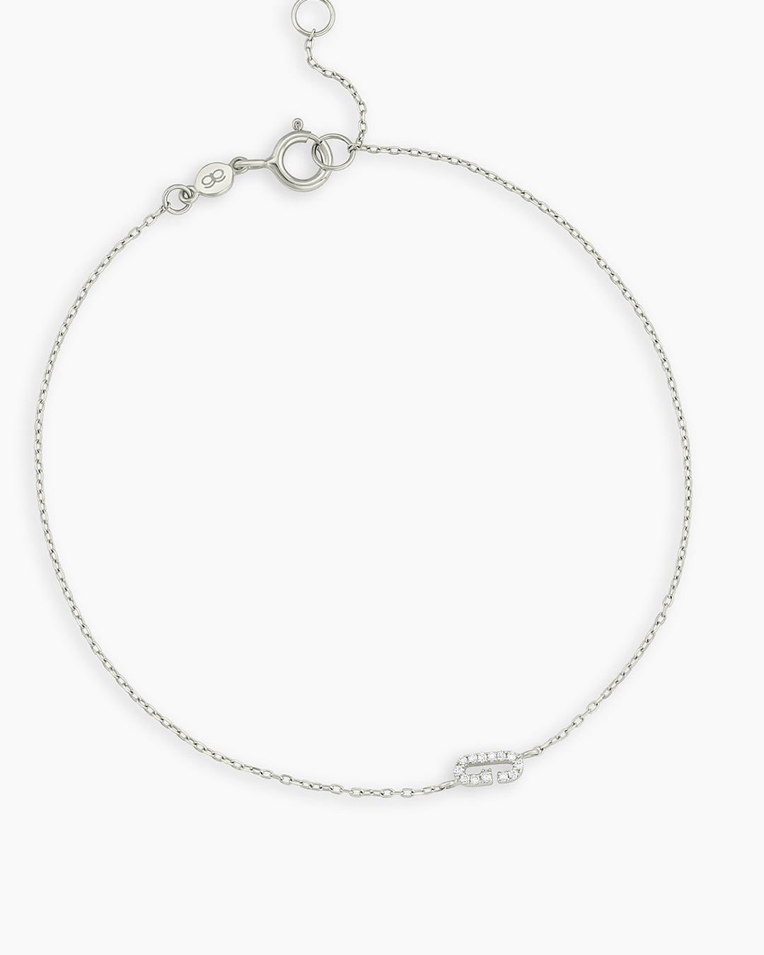 Diamond Pavé Alphabet Bracelet #G || option::14k Solid White Gold, G