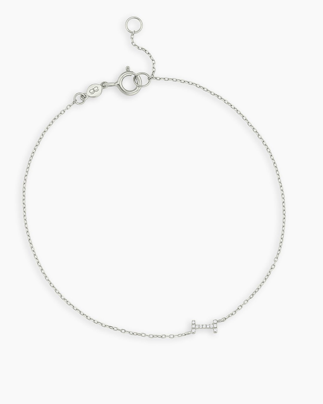 Diamond Pavé Alphabet Bracelet #I || option::14k Solid White Gold, I
