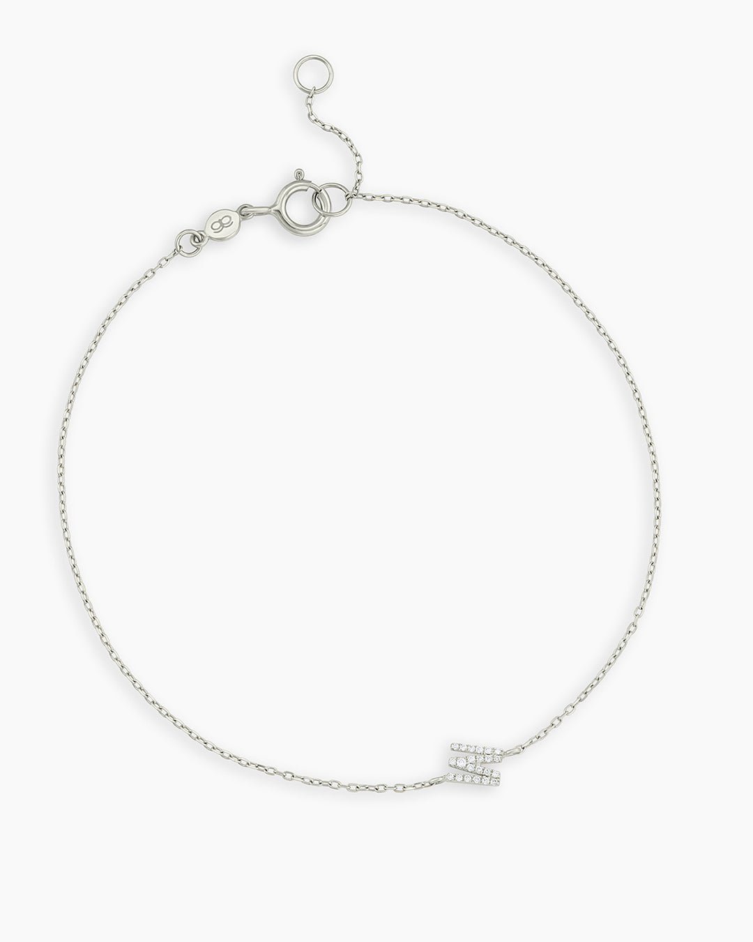 Diamond Pavé Alphabet Bracelet #M || option::14k Solid White Gold, M