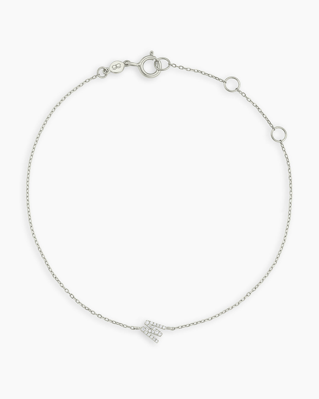 Diamond Pavé Alphabet Bracelet #W || option::14k Solid White Gold, W