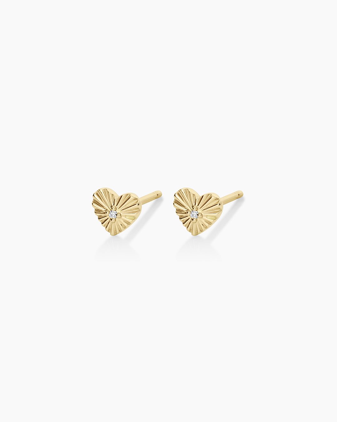 Diamond Vintage Heart Studs || option::14k Solid Gold, Pair
