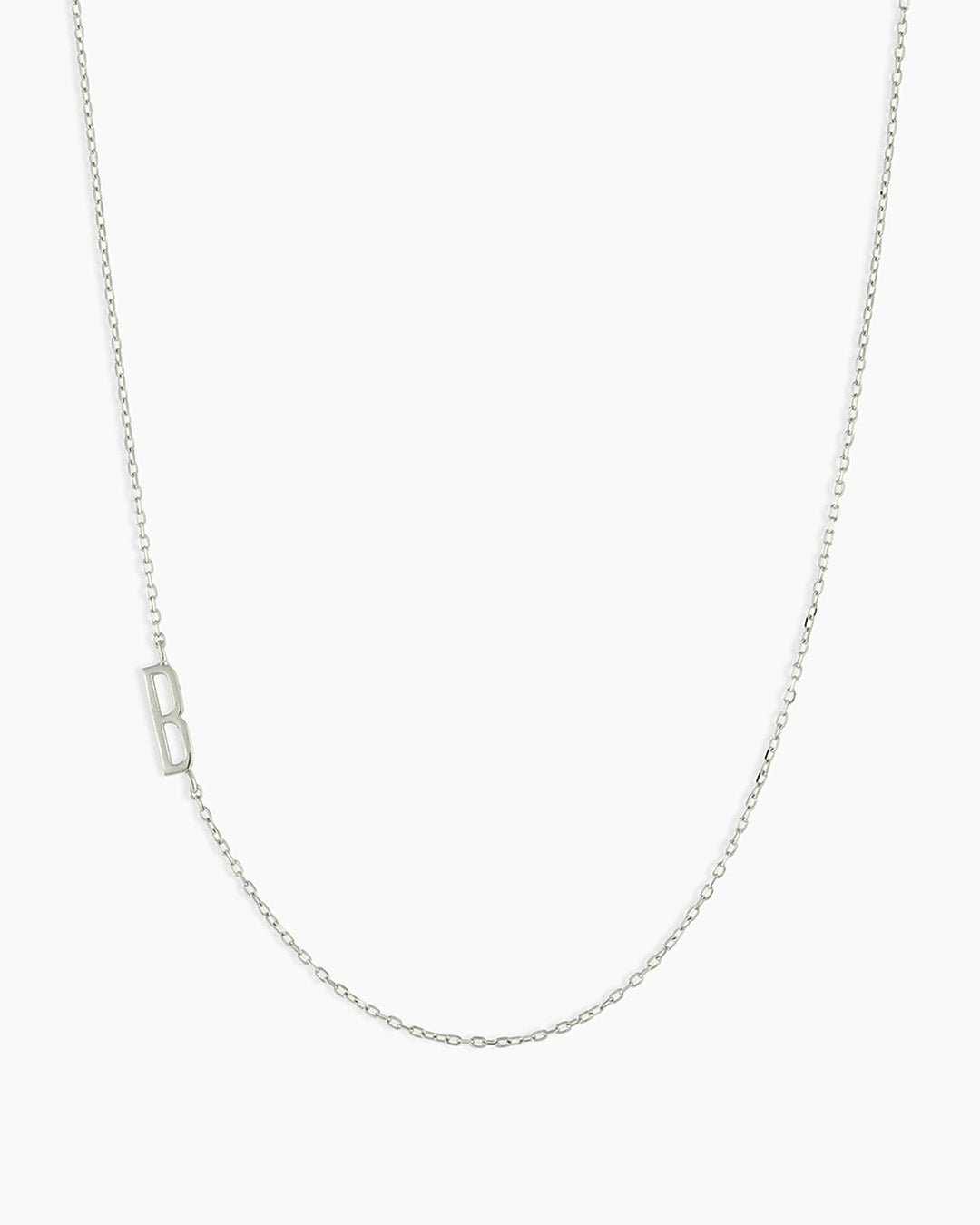 Woman wearing Alphabet Necklace || option::14k Solid White Gold, B