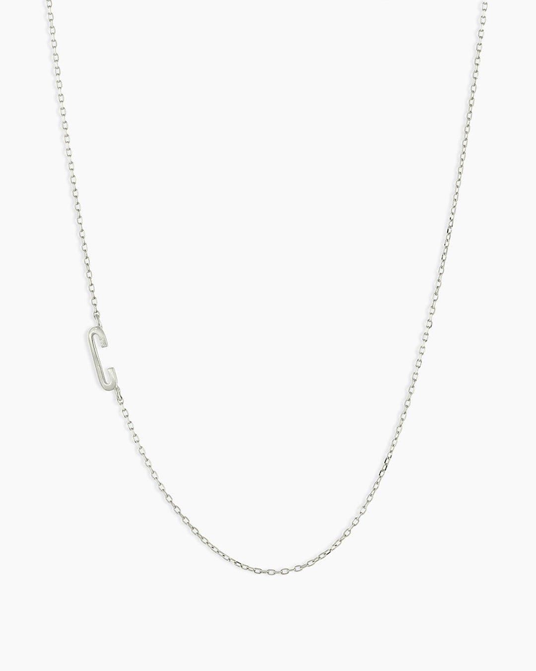 Woman wearing Alphabet Necklace || option::14k Solid White Gold, C