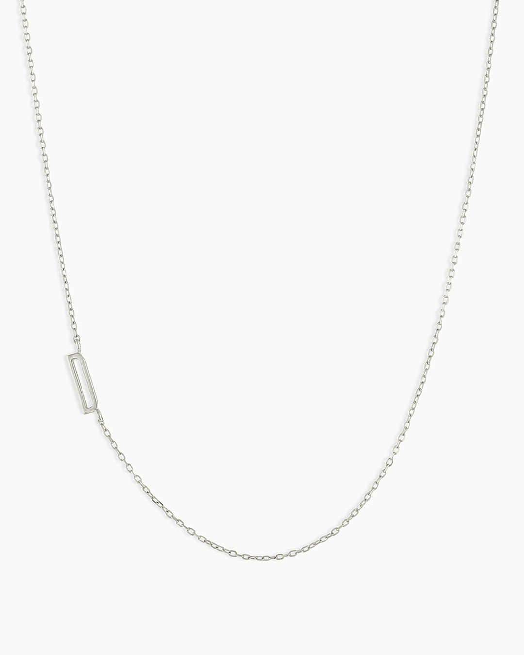 Woman wearing Alphabet Necklace || option::14k Solid White Gold, D