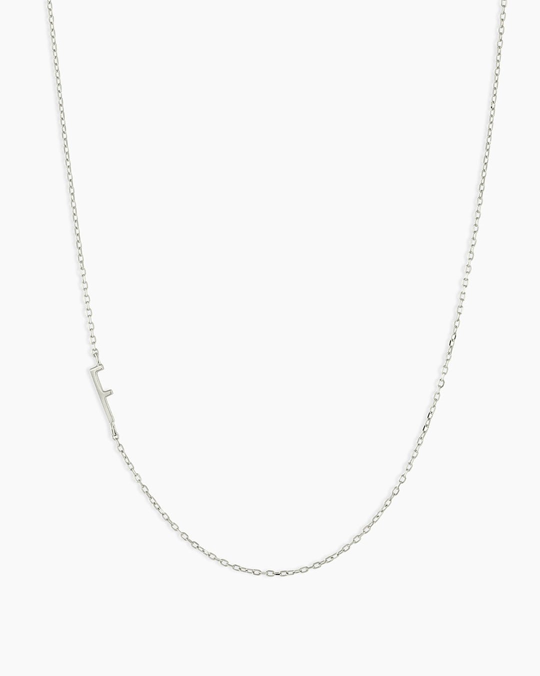 Woman wearing Alphabet Necklace || option::14k Solid White Gold, F