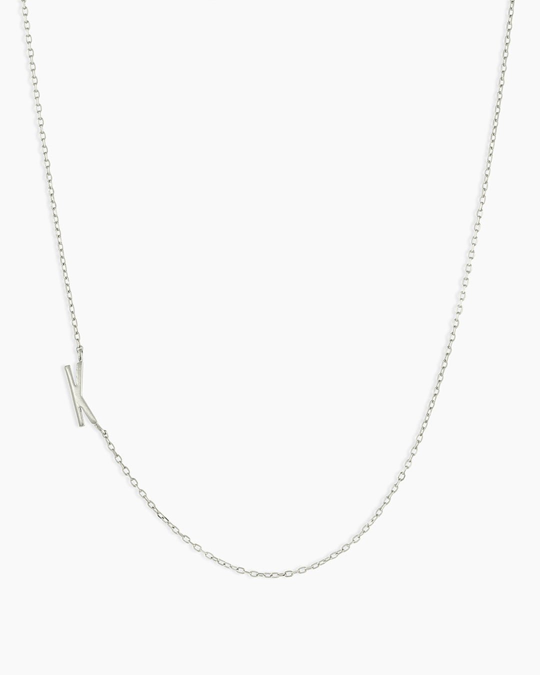 Woman wearing Alphabet Necklace || option::14k Solid White Gold, K
