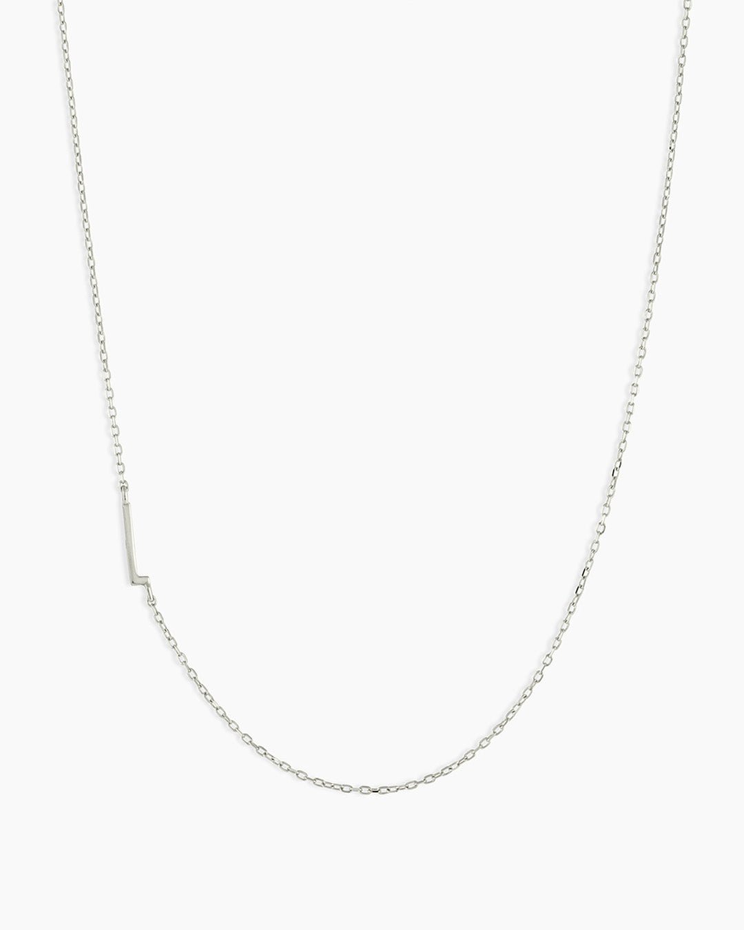 Woman wearing Alphabet Necklace || option::14k Solid White Gold, L
