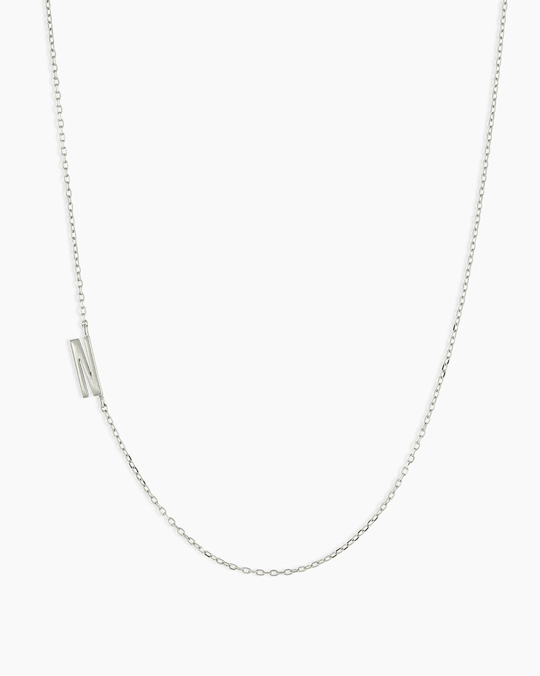 Alphabet Necklace || option::14k Solid White Gold, N